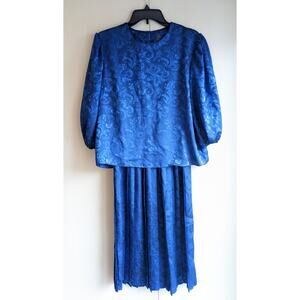 Tina Barrie Women's Blue Floral Pattern Vintage Long Sleeve Dress Size 12
